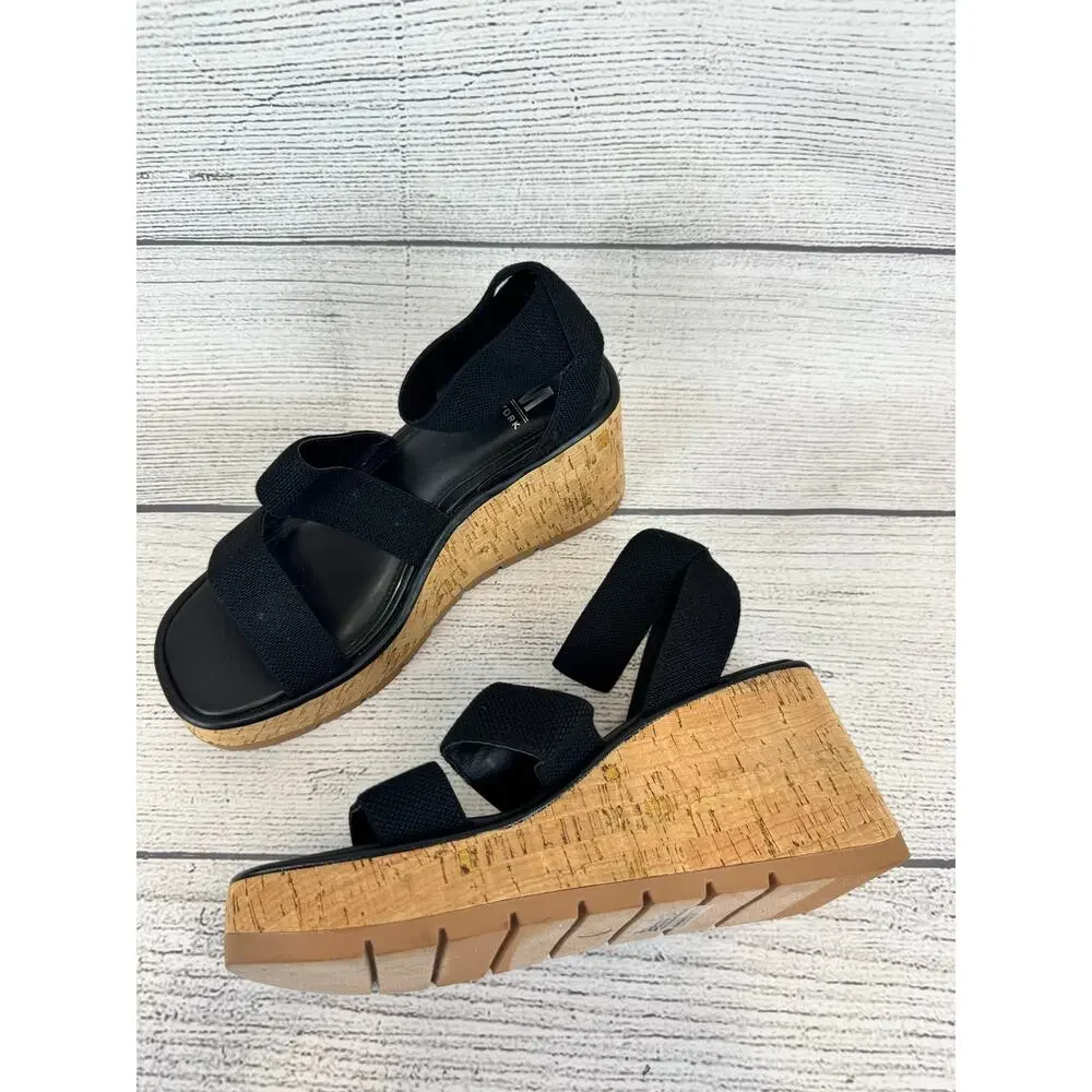 Steve Madden NY Women's Black Strappy Wedge Sandals Size 8.5